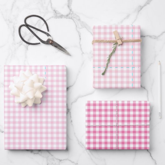 Feuille De Papier Cadeau Gingham Classique 3 Rose (Recto)