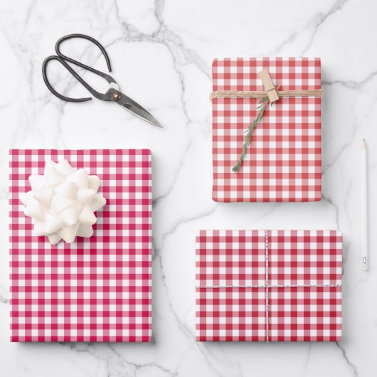 Feuille De Papier Cadeau Gingham Classique 3 Rouge (Recto)