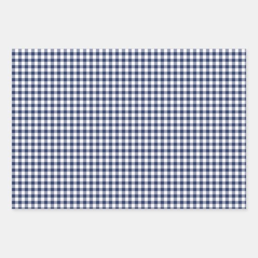 Feuille De Papier Cadeau Gingham Classique Bleu Nuit (Devant)