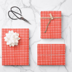 Feuille De Papier Cadeau Gingham Dessiné à la Main Moderne Mignon Rouge Ros