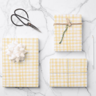 Feuille De Papier Cadeau Gingham Jaune Motif Fait Main Mignon SUR MESURE