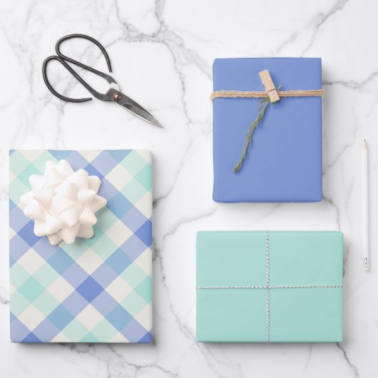 Feuille De Papier Cadeau Gingham Océan (Recto)