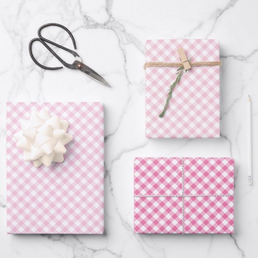 Feuille De Papier Cadeau Gingham Rétro 3 Rose (Recto)