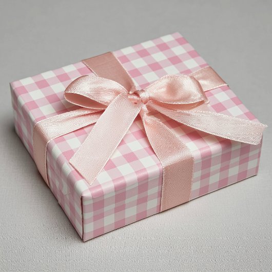 Feuille De Papier Cadeau Gingham Rose Féminin