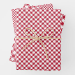 Feuille De Papier Cadeau Gingham Rouge Cerise Rétro