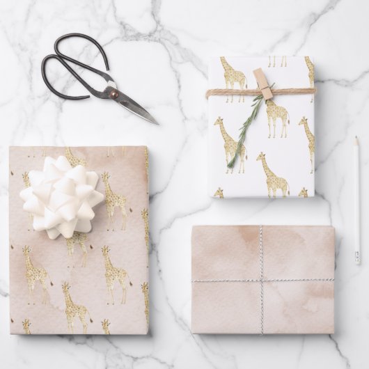 Feuille De Papier Cadeau Giraffe de crème (Recto)