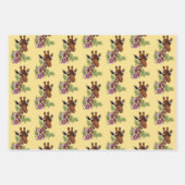 Feuille De Papier Cadeau Giraffe Fleurs de Portrait Jaunes (Devant 3)