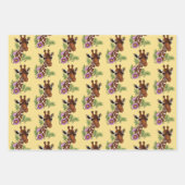 Feuille De Papier Cadeau Giraffe Fleurs de Portrait Jaunes (Devant 2)
