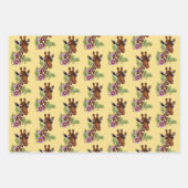 Feuille De Papier Cadeau Giraffe Fleurs de Portrait Jaunes (Devant)