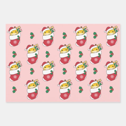 Feuille De Papier Cadeau Giraffe Noël Animaux d'hiver Giraffes (Devant 3)