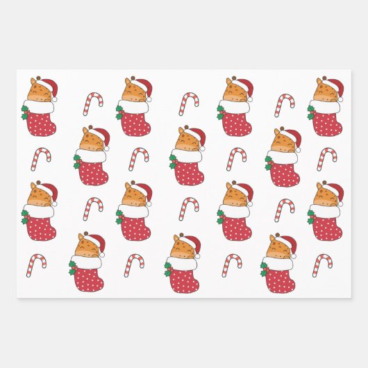 Feuille De Papier Cadeau Giraffe Noël Animaux d'hiver Giraffes (Devant 2)