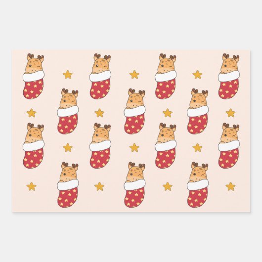 Feuille De Papier Cadeau Giraffe Noël Animaux d'hiver Giraffes (Devant)