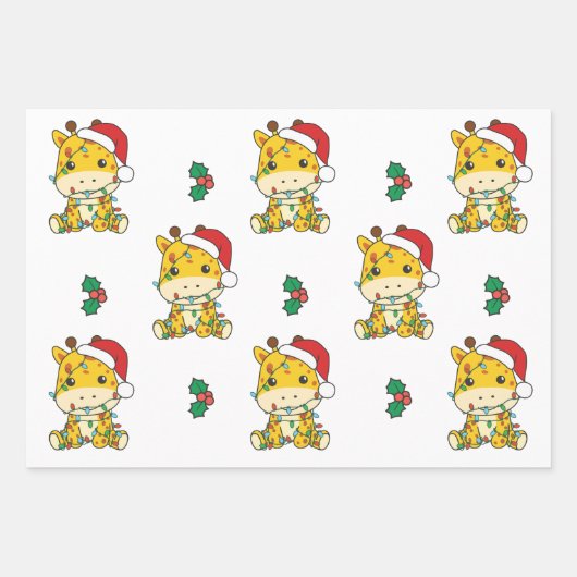 Feuille De Papier Cadeau Giraffe Noël Animaux d'hiver Giraffes (Devant 2)
