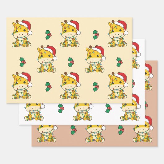 Feuille De Papier Cadeau Giraffe Noël Animaux d'hiver Giraffes (Lot)