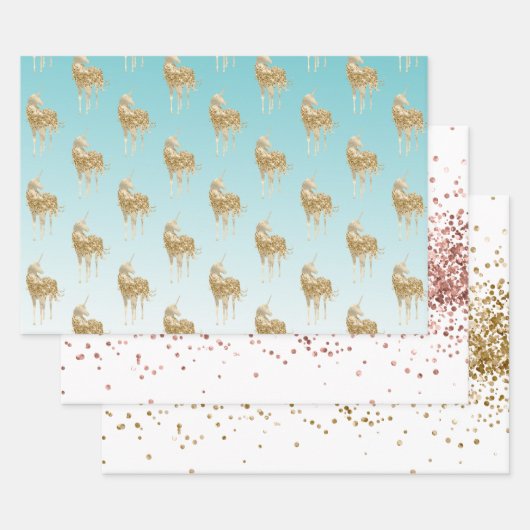 Feuille De Papier Cadeau Girl Aqua Gold Confetti Parties scintillant Unicor (Lot)