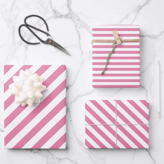 Feuille De Papier Cadeau Girl rose White Stripes Cadeau Anniversaire (Recto)