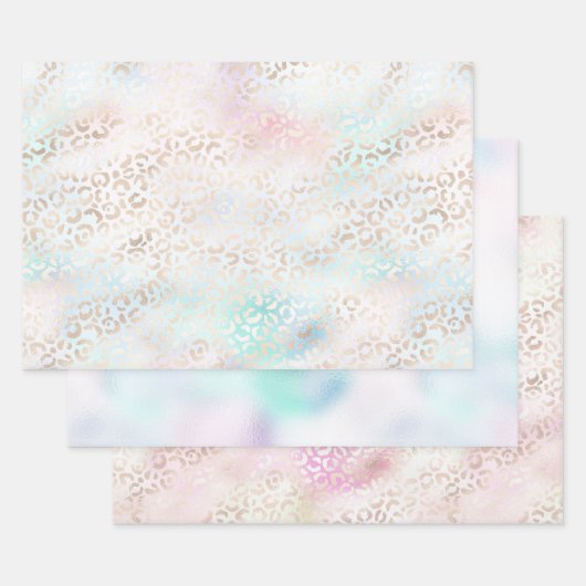 Feuille De Papier Cadeau Girly Aqua Blush Empreinte de léopard or rose (Lot)