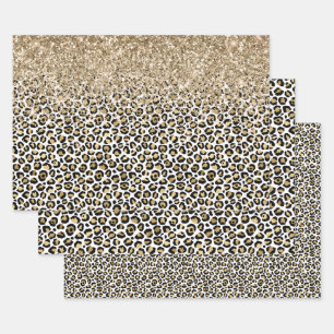 Feuille De Papier Cadeau Girly Glam Gold Empreinte de léopard Parties scin