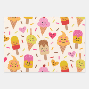 Feuille De Papier Cadeau Glace souriante Kawaii Anniversaire Enfants 