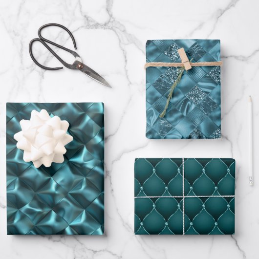 Feuille De Papier Cadeau Glam Abstrait bleu turquoise (Recto)