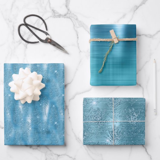 Feuille De Papier Cadeau Glam Aqua Blue Parties scintillant tropicales Feui (Recto)