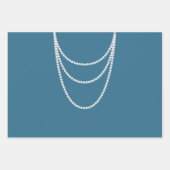 Feuille De Papier Cadeau Glam Blue Perles Blanches Mariage (Devant 3)