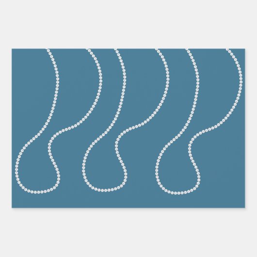 Feuille De Papier Cadeau Glam Blue Perles Blanches Mariage (Devant 2)