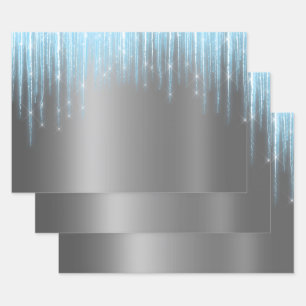 Feuille De Papier Cadeau Glam Blue Silver Icicles Noël