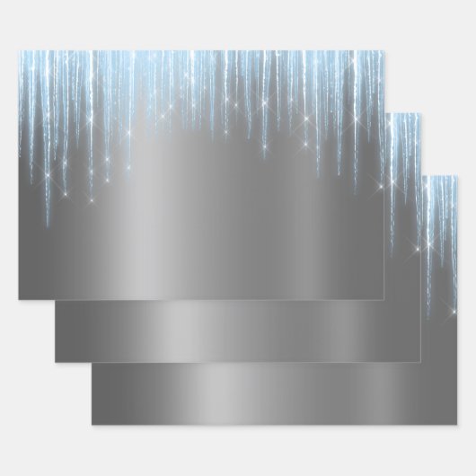 Feuille De Papier Cadeau Glam Blue Silver Icicles Noël (Lot)