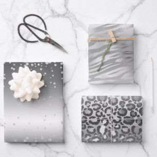 Feuille De Papier Cadeau Glam en argent et Poster de animal