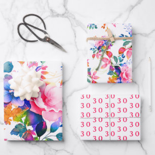 Feuille De Papier Cadeau Glam Garden Watercolor Floral 30e anniversaire