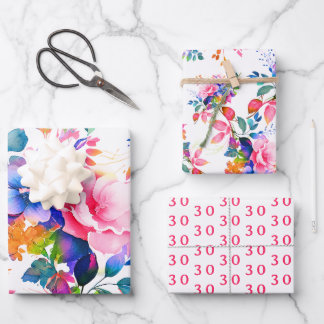 Feuille De Papier Cadeau Glam Garden Watercolor Floral 30e anniversaire