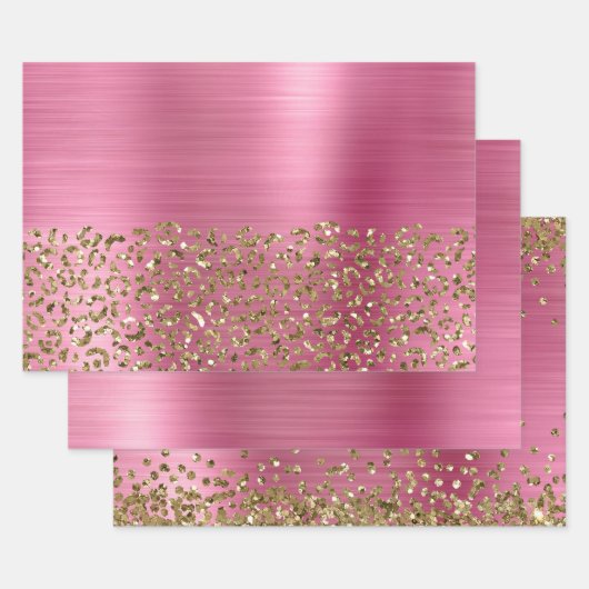 Feuille De Papier Cadeau Glam Girly Pink Gold Leopard (Lot)