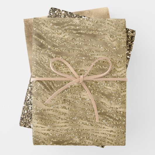 Feuille De Papier Cadeau Glam Gold Glitz Parties scintillant Zebra Print (En situation)