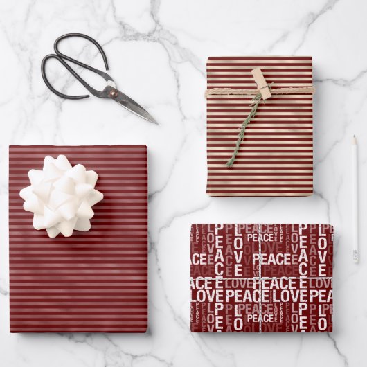 Feuille De Papier Cadeau Glam Gold Red Stripes Peace Love (Recto)