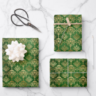 Feuille De Papier Cadeau Glam Green Gold Motif Noël