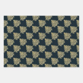 Feuille De Papier Cadeau Glam or damassé bleu marine (Devant 3)