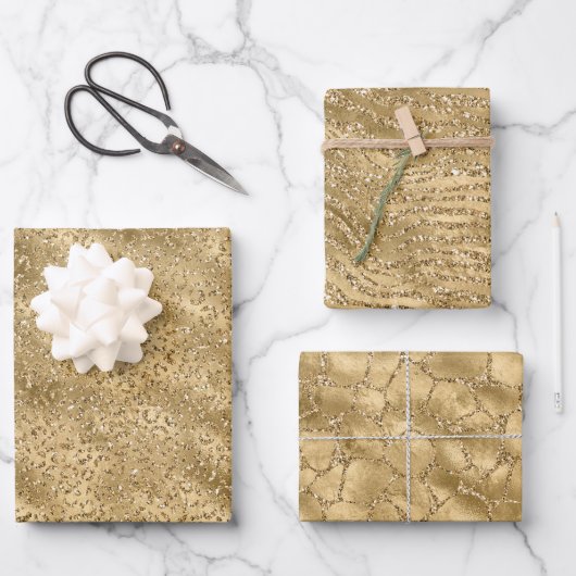 Feuille De Papier Cadeau Glam Parties scintillant Leopard Giraffe Zebra Ani (Recto)