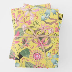 Feuille De Papier Cadeau Glamor Floral Jaune