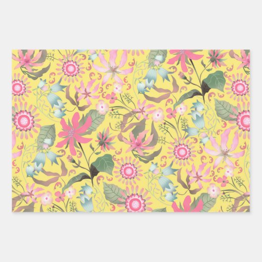 Feuille De Papier Cadeau Glamor Floral Jaune (Devant)
