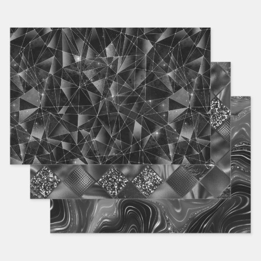 Feuille De Papier Cadeau Glamorous Black & Silver Sparkling Patterns (Lot)