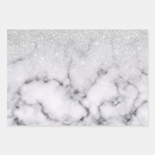 Feuille De Papier Cadeau Glamorous Silver White Glitter Marble Gradient (Devant 2)