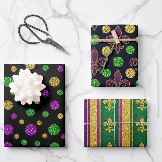 Feuille De Papier Cadeau Glitter Mardi Gras  (Recto)