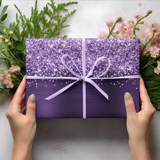 Feuille De Papier Cadeau Glitterie Violet foncé Faux Foil