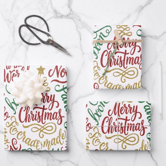 Feuille De Papier Cadeau Glittery Merry Christmas and Joy Typography (Recto)