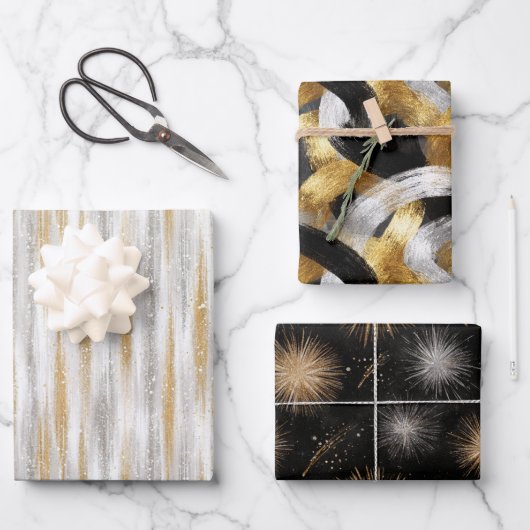 Feuille De Papier Cadeau Glitzy Glam Gold Black Silver Christmas   (Recto)