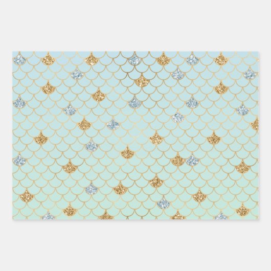 Feuille De Papier Cadeau Glitzy Mermaid Blue Gold Sparkle (Devant 2)