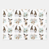 Feuille De Papier Cadeau Gnome Brown et Turquoise | Noël (Devant)