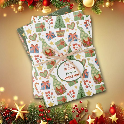 Feuille De Papier Cadeau Gnome Christmas Love Motif