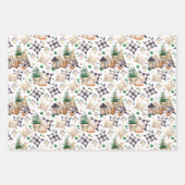 Feuille De Papier Cadeau Gnome Farmhouse noir et blanc Plaid (Devant)